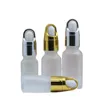 Dropper Frost Glasfles Zilver GLD Gouden Deksel Wit Rubber Top Essence Stoste Cosmetische Verpakking Lege Essentiële Olieplessen 5ml 10ml 15ml 20ml 30ml 50ml 100ml