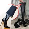 Ftshist Look humide Super bottes à talons hauts femmes Stiletto sur le genou Faux cuir étiré chaussette bottes chaussures ajustées pour Cosplay