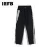 IEFB High Street Fashion Design Men's Straight Trousers Spring Contrast Color Patchwork Raw Rage Vintage Streetwear Pants 210524