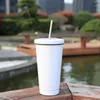 500ml Simple Pure Color Coffee Cup Student Straw Cups Roestvrijstalen Tumblers Vacuüm Geïsoleerde Fles 5 Kleuren T500537