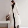 冬の大きな毛皮の襟フード付きコート女性ベージュイエロープラスサイズ韓国の長いスリムニーレングスウォームトランスパーカーファッション服LR747 210531