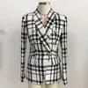 Plaid Tissé T Laine Blazer Femme Automne Hiver Double boutonnage avec boutons Col châle Manteau Vêtements Femmes Vestes 2020 X0721