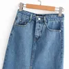 Sexy Denim Rokken voor Dames Split Mid Calf Lengte Vintage Pocket Blue Saia Dames Hoge Taille Midi Rok 210508