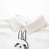 Women Cartoon Rabbit Panda Cat Bear Embroidery Cotton White Shirt Turn-Down Collar Button Up Cute Girls Blouse Feminina Blusa T9 H1230