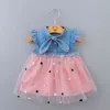 Bebê meninas vestidos bonito rosa branca princesa vestido laço denim roupas crianças roupas verão crianças menina roupas 1 2 3 g1129