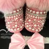 Bébé filles bottes sur mesure strass bling bottes bébé fille chaussures de luxe brillant perle décoration chaussures hiver cadeau de Noël 210326