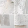 Koreanska retro eleganta blusar Kortärmad Kvinnor T-shirts Vitskjorta för kvinnor Bomull Hollow Out Vacker 13500 210427