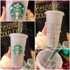 패턴 커스터마이징 710ml 플라스틱 머그잔 Ltumbler Reusable Clear 음주 평평한 평평한 바닥 기둥 모양 뚜껑 밀짚 컵 머그 공장 직접 판매를위한 새로운 핫 제품