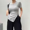 Verano est moda Split tenedor cremallera irregular mujeres Casual manga corta camiseta Tops camiseta mujer 210507
