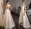 Vestidos De Noiva Elegant Asymmetrical Wedding Dresses 2021 Satin Bateau Sleeveless Backless Hi-Lo Bridal Gowns Mariage
