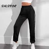 Salspor Elastik Sweatpants Kadın Rahat Harem Pantolon Yüksek Bel Gevşek Kore Moda Streetwear Siyah Çizgili Yan Ter Pantolon Q0801