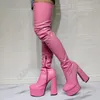 Rontic New Arrival Women Platform Thigh Boots Hoof Heels Round Toe Gorgeous Violet Pink Black Party Shoes Women Plus US Size 5-20