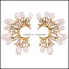 Stud örhängen smycken yup koreanska imitation pärlor blomma för kvinnor högkvalitativt utsökt kubisk zirkonia bijoux femme dropp leverans 2021 F5s