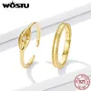 クラスターリングWostu Real 925 Sterling Silver Yellow European Minimalist for Women US Size 6 7 8 Wedding Party Jewelry Prata