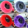 3Pcs Universal Car Plush Fuzzy Steering Wheel Cover Wool Fur Knob Shifter Brake186c