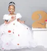 2021 Cute Flower Girls Dresses For Wedding Cap Sleeves Ruffles With Orange Flowers Ball Gown Birthday Party White First Communion Dress