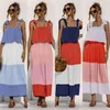 Été sexy midi A-ligne Bow Dress femme à volants contraste robe plage boho vintage robes pour femmes vêtements vestido 210508