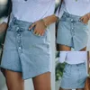 Jolee Jocoo Dames Casual Elegante Onregelmatige Hoge Taille Zoete Seature Summer A-lijn Denim Rok Pocket Bottons Party Club 210518