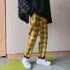 Privathinker Harajuku Heren Harem Broek Koreaanse Streetwear Man Black Yellow Plaid Broek Hip Hop Mannelijke Geruite Broek 211119