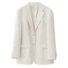 Aelegantmis Gevşek Tek Göğüslü Kadın Casual Blazer Ofis Bayan Uzun Kollu Blazers Ceket Bayanlar Şık Giyim Beyaz 210607