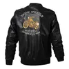 Мужчины искусственной кожаной куртки военный старинный мотоцикл весенний бомбардировщик пилотный велосипед бейсбольное пальто мужской коричневый черный 210518