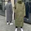 Yiyiyouni Oversized Thick Long Parkas Women Solid Sleeve Button Pockets Jacket Female Casual Straight Winter Coat Lady 210923