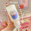 Cute Cartoon Strawberry Bear Glass Pacifier Water Bottle Straw Cup For Adult Children Milk Frosted Bottle Baby Feeding Bottles 211220l