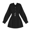 Robe chemise noire avec corset tunique femme manches longues gothique à lacets col vêtements 210427
