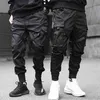 LACIBLE Hip Hop Cargo Pants Rubans Hommes Noir Streetwear Harajuku Techwear Pantalon Tactique Pantalon Harem Joggers Pantalon De Jogging Punk 210709