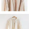 Beige Come ^^ Boutique Hollow Out Brodery Ruffles 100% Cotton Stand Collar Japanese Style Shirt Blus Autumn 210323