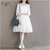 Japonês Mori Menina Verão Mulheres Vestido Fada Branco às bolinhas 2 peças solto elegante bonito kawaii algodão linho chique 210520