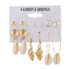 Ensemble de boucles d'oreilles longues à pampilles pour femmes, style bohème, coquille, fleur dorée, bijoux