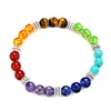 Pulsera de piedra natural de 7 chakras Pulsera de cuentas de piedra de ojos de tigre de cristal púrpura Pulseras de piedra de energía de yoga redonda de siete pulsos