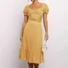 Vestidos Vintage Ruffles Print Puff Sleeve summer Beach sweet dresses Casual Square collar floral maxi long dress two piece 210508