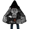 Erkek Yün Karışımları Viking Stil Pelerin Fenrir Sanat 3D Baskılı Duffle Kazaklar Ceket Palto Kalın Sıcak Kapüşonlu Ceket Mentopak Rüzgar Geçirmez