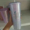 Tumblers 710ml Personalizado Starbucks Cups Iridescente Bling Rainbow Unicórnio Studded Copo Frio Caneca de Café com Straw1638