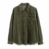 Höst Kvinnor Corduroy Shirts Jackor Coats Långärmad Singel Breasted Solid Kvinna Street Fashion Loose Jacket OuterWear 210513