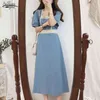 Algodão e linho vestido de verão coreano manga curta sólida médio-comprimento es mulheres vintage maxi vestidos 8943 50 210508