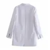 Solide blanc revers mode blazer pour bureau dame poches vêtements décontractés femmes Streetwear vintage fille 210430