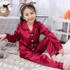 Vår Höst Barn Cardigan Pajamas Set Tonåring Långärmad Silk Sleepwear Kids Girls Home Clothes 2pcs Suit Children's Pyjamas 210729