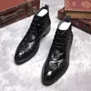 New Cowhide Boots Genuine Soft Leather Burgundy Black Pointed Toe Breathable Crocodile Patterns Oxford Dress Shoes For Men Boots