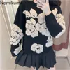 Nomikuma Kwiat Sweter Kobiety Pull Femme Contrast Color O Neck Z Długim Rękawem Casual Sweet Swetover Bights Ladies Ropa Mujer 3d376 210514