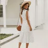 Summer Long Dress For Women Slim Dot Print A Line 2021 Elegant Maxi Dresses Female Bow Collar Sleeveless High Waist Vestidos Casual