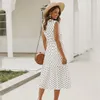 Sommer Langes Kleid Für Frauen Schlank Dot Print EINE Linie 2021 Elegante Maxi Kleider Weibliche Bogen Kragen Ärmellose Hohe Taille vestidos Casual