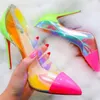 Dress Shoes Patchwork High Heels Clear PVC Stiletto Pointed Toe Shallow Slip On Women Pumps Manufacturer Footwear