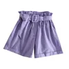 Hög midja slim casual shorts med bälte sommarficka bomull femme koreanska vilda elastiska kvinnor 210719