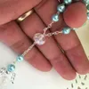 Doopsel Roze Communie Vergulde Recuerdos Para Bautizo Finger Rosaries Doopkracht Gunsten Crystal Pearls