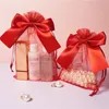 10*15cm 13*18cm 17*23cm 20*30cm Drawstring Organza bags bowknot Pearl bow red color transparent wrapping bag Gift pouches Jewelry pouch Candy