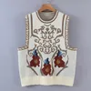 Printemps ethnique géométrique Totem tricoté pull gilet Preppy Style coréen vêtements Cool fille sans manches pull Y2K tricots 210429