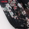 Tangada femmes imprimé fleuri robe surdimensionnée nœud cou à manches longues dames lâche Mini robe Vestidos 3A17 210609